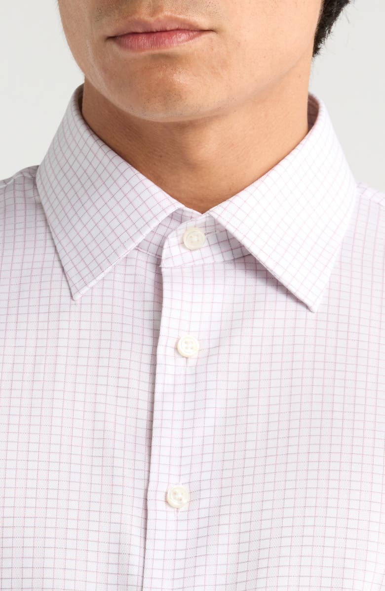Nordstrom Trim Fit Check Non-Iron Cotton Dress Shirt, Alternate, color, Pink Highlight Grid