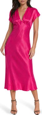 bebe Satin Cap Sleeve Midi Dress