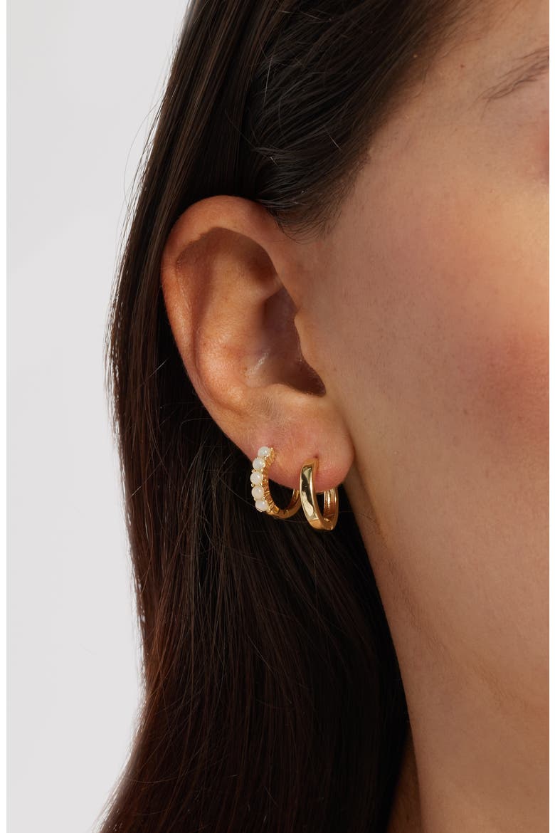 Gift Boxed Set of 3 Demi Fine Huggie Hoop Earrings, Alternate, color, WHITE- CLEAR- GOLD