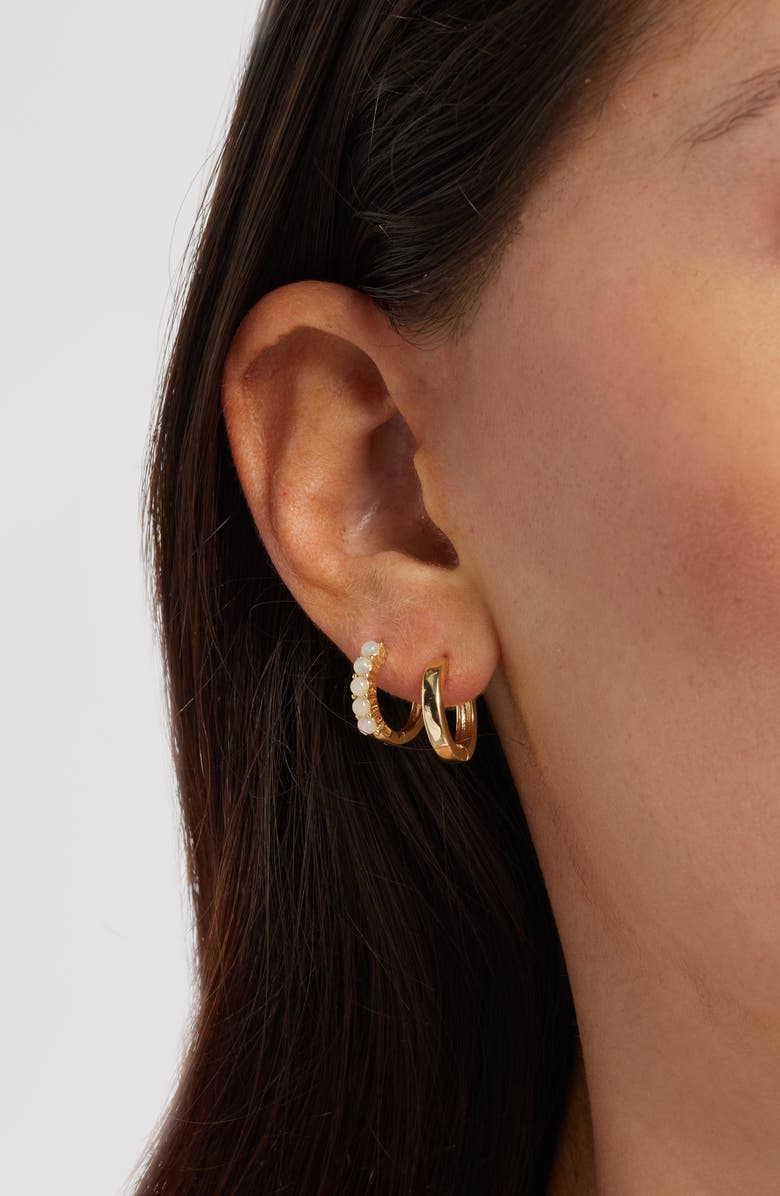 Chelsea28 Set of 3 Demi Fine Huggie Hoop Earrings, Alternate, color, White- Clear- Gold