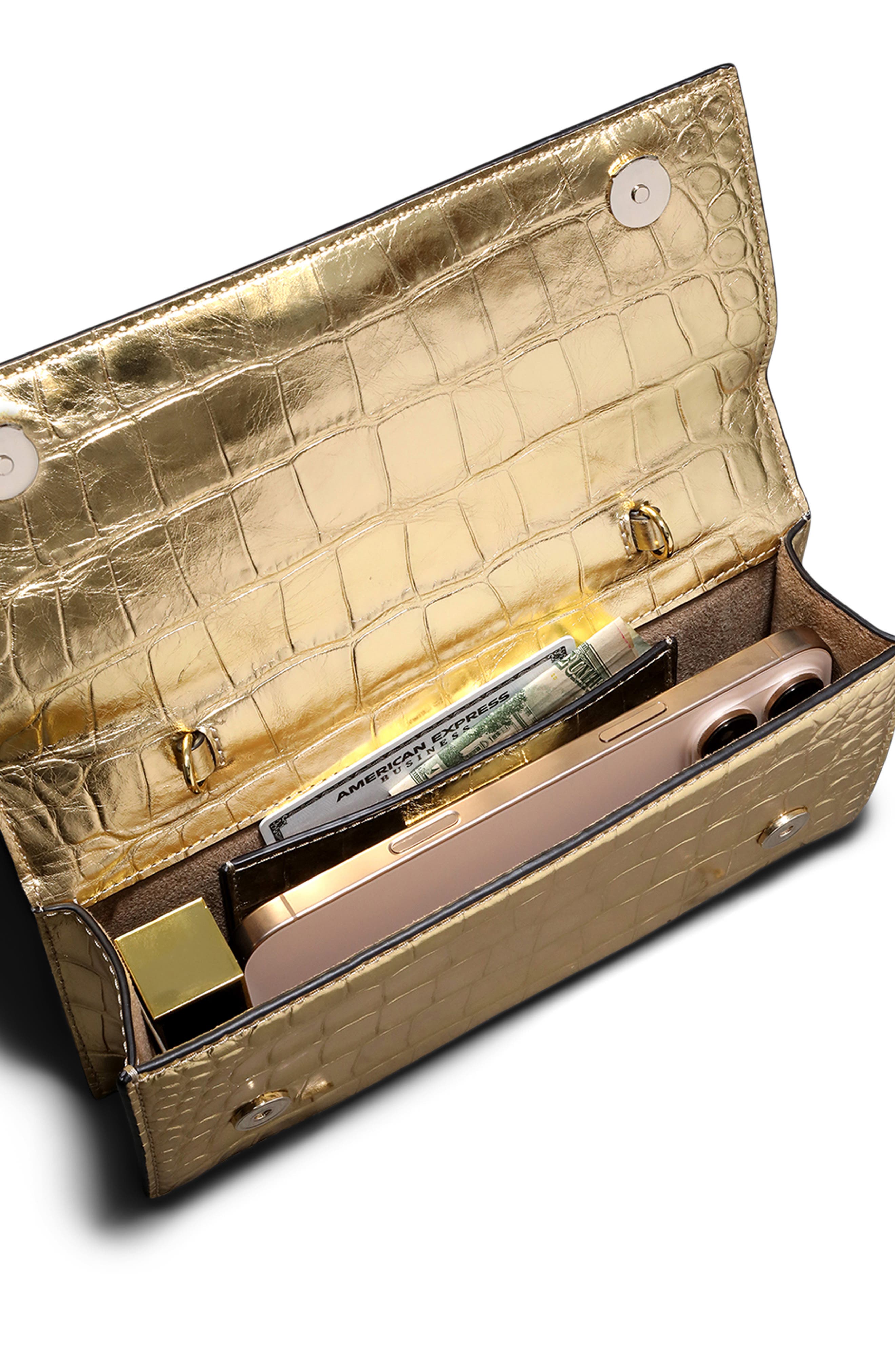 Lioness Croc Embossed Leather Bag, Alternate, color, GOLD
