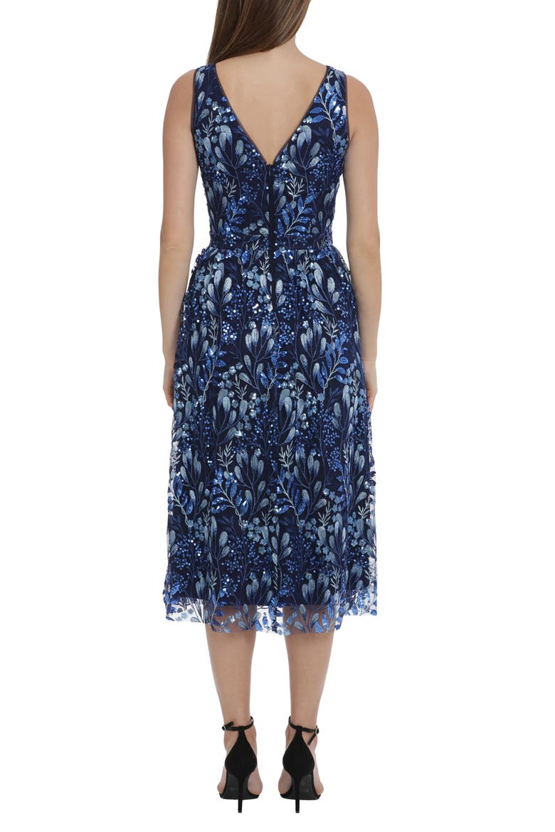 Woodland Sequin Embroidered Sleeveless Midi Dress, Alternate, color, BLUE MULTI