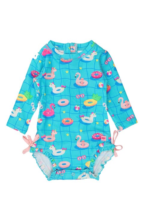 Kids' Neon Pool Party Long Sleeve One-Piece Swimsuit