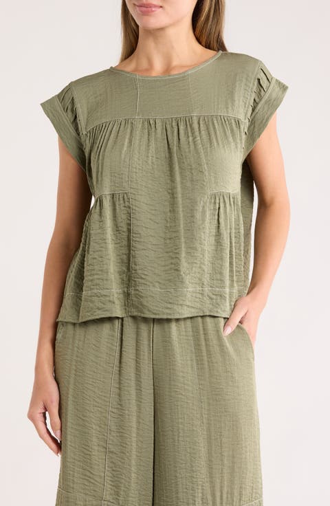 Crinkled Cap Sleeve Babydoll Crop Top