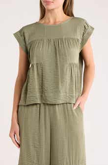 Adrianna Papell Crinkled Cap Sleeve Babydoll Crop Top