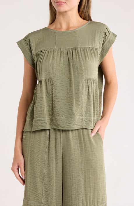 Adrianna Papell Crinkled Cap Sleeve Babydoll Crop Top