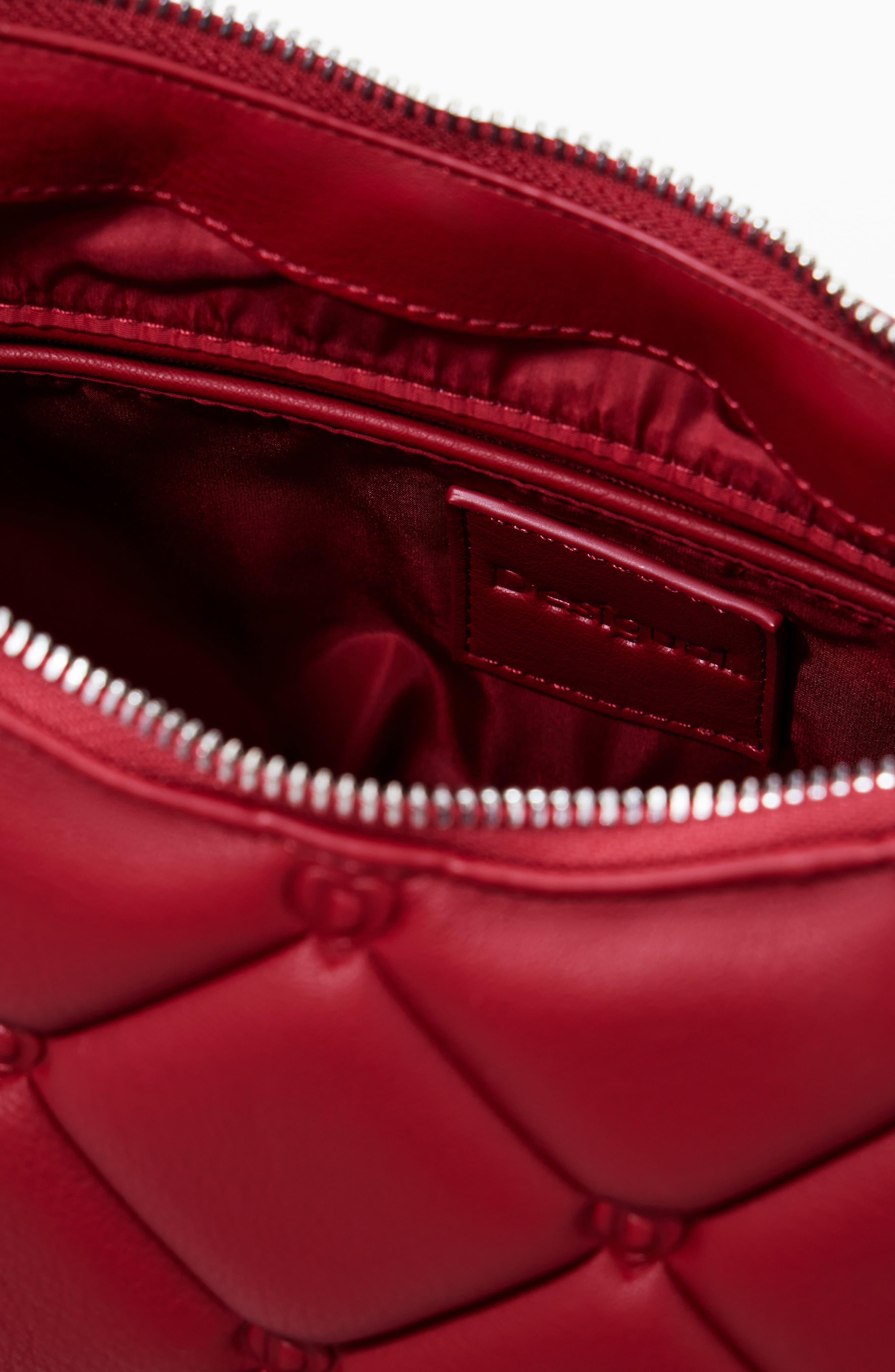 Desigual Diamond Quilted Faux Leather Shoulder Bag, Alternate, color, Maroon