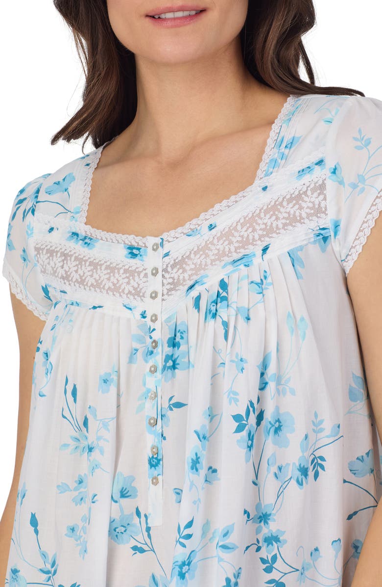 Eileen West Cap Sleeve Cotton Lawn Ballet Nightgown, Alternate, color, Aqua Floral White