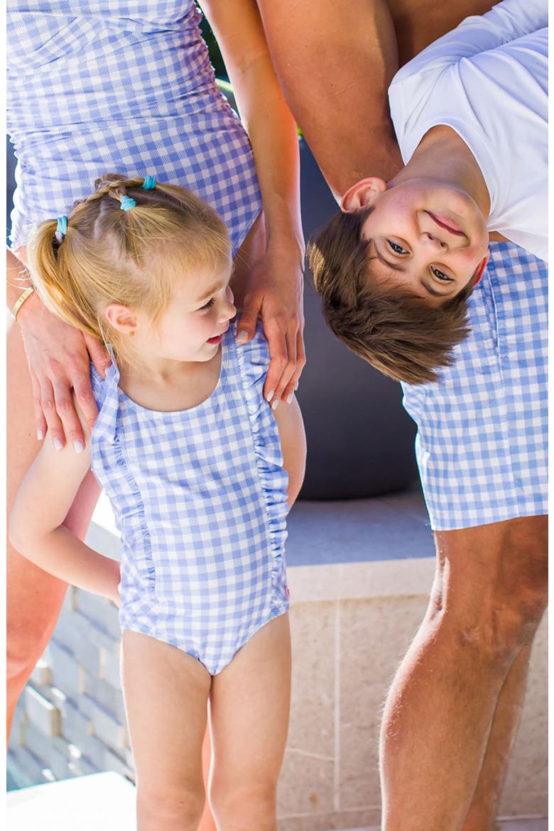 Periwinkle Blue Gingham One-Piece Swimsuit, Alternate, color, BLUE