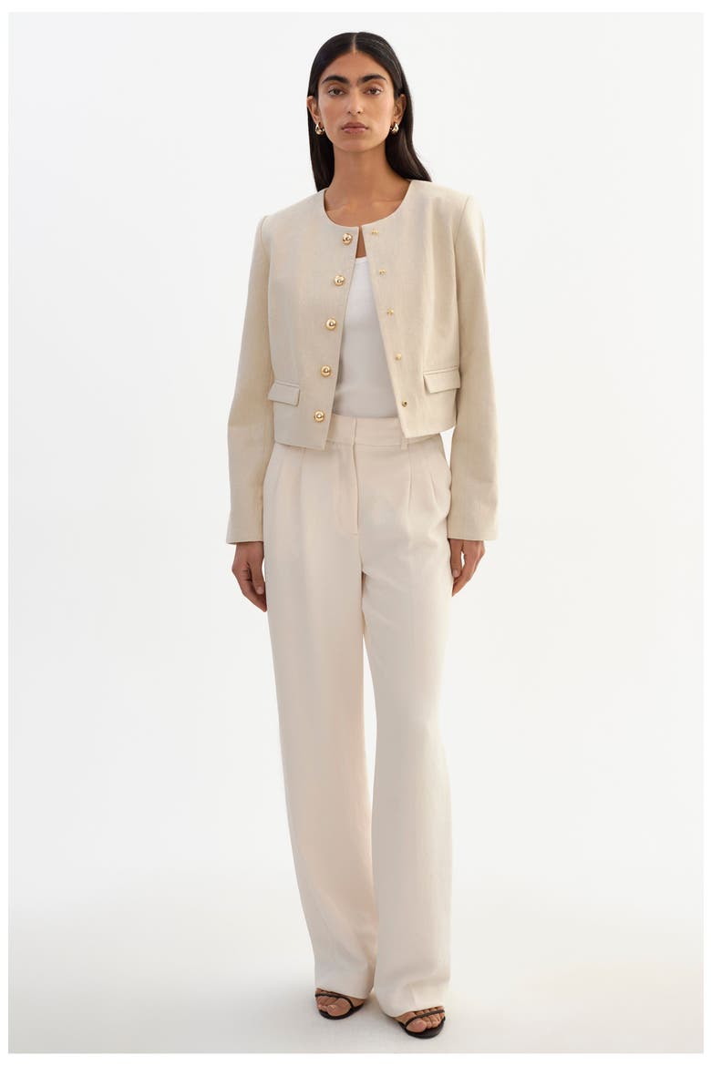 Francina | Linen Twill Collarless Jacket, Alternate, color, Natural