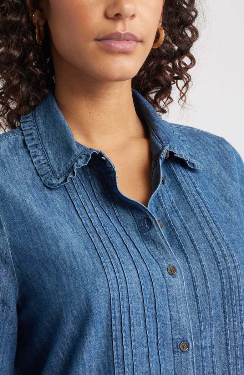 Caslon<sup>®</sup> Pintuck Cotton Chambray Button-Up Shirt, Alternate, color, Dark Wash
