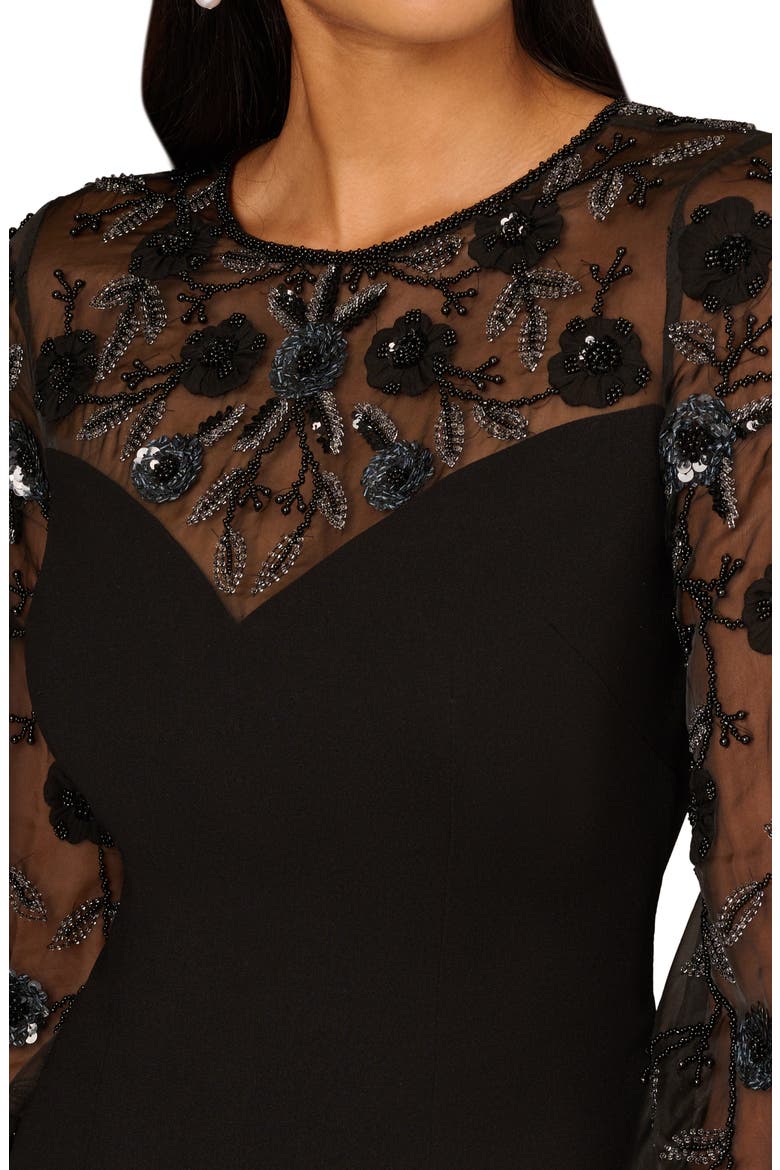 Sequin Floral Long Sleeve Cocktail Dress, Alternate, color, BLACK