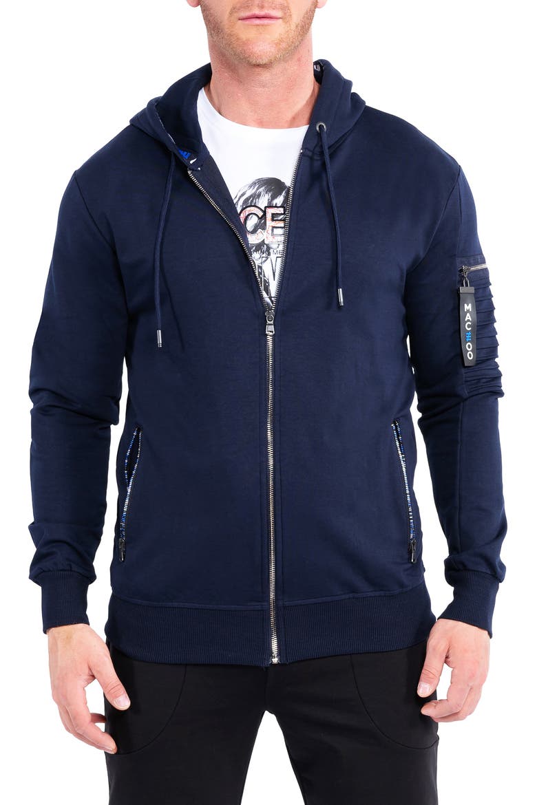 Front Zip Stretch Cotton Hoodie, Alternate, color, BLUE