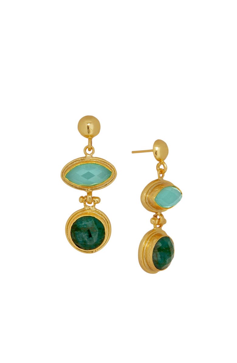 Ottoman Hands Melis Aqua and Emerald Drop Earrings, Main, color, Gold