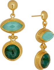 Ottoman Hands Melis Aqua and Emerald Drop Earrings