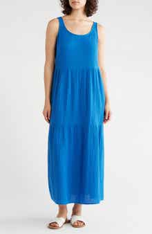 Eileen Fisher Sleeveless Organic Cotton Gauze Tiered Maxi Dress