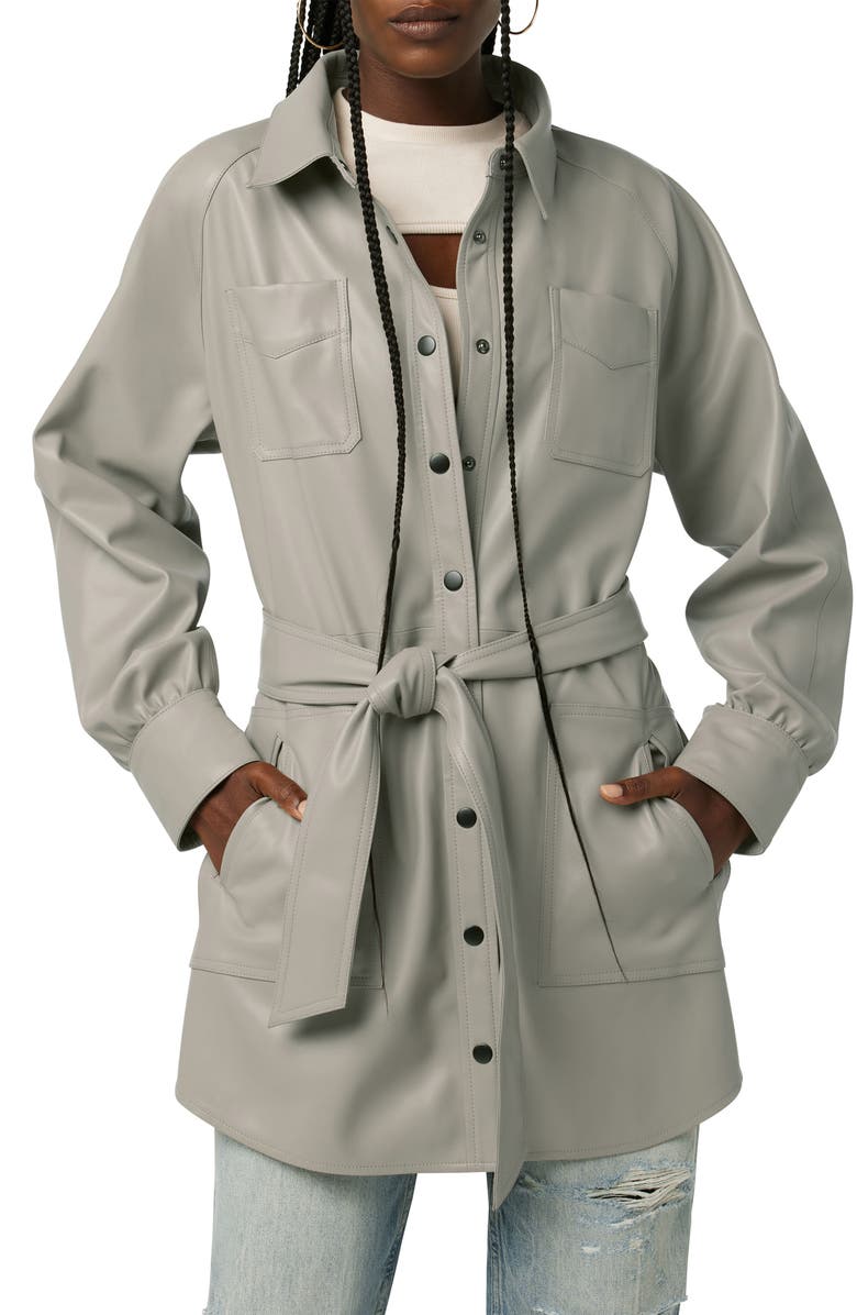 Hudson Jeans Long Sleeve Faux Leather Mini Shirtdress, Main, color,