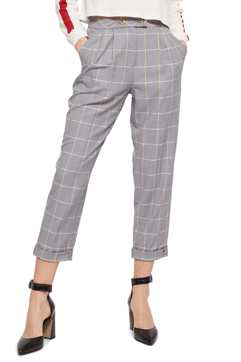 Windowpane Plaid Trousers, Main, color, GREY MULTI