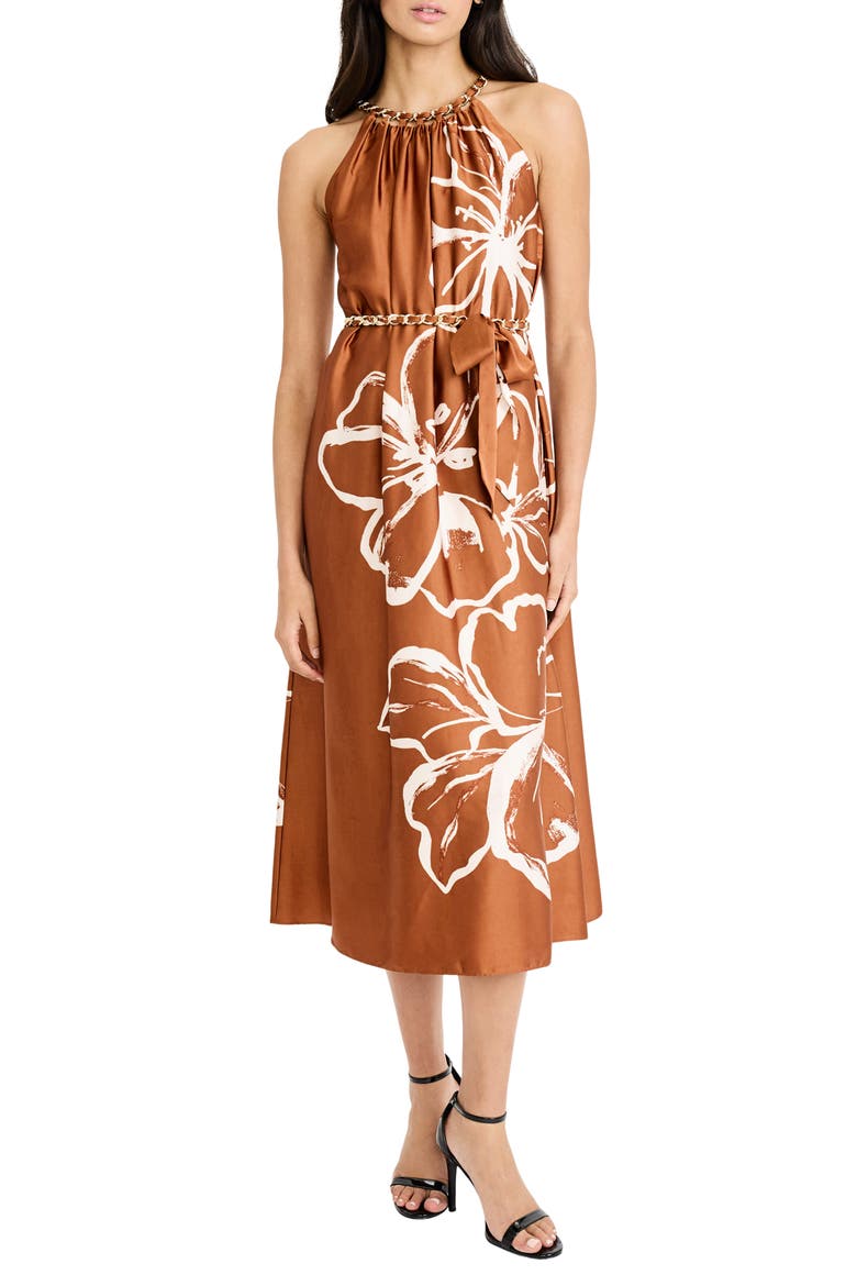 maggy london floral midi dress Simon Floral V-Neck Midi Dress Fit and Flare