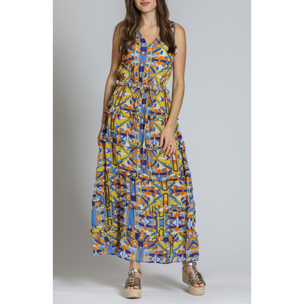 APNY Batik Print Sleeveless Tiered Maxi Dress in Yellow Multi at Nordstrom, Size Small