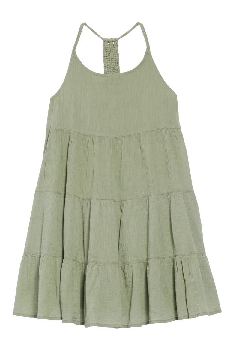 Macrame Tiered Dress, Main, color, GREEN HEDGE