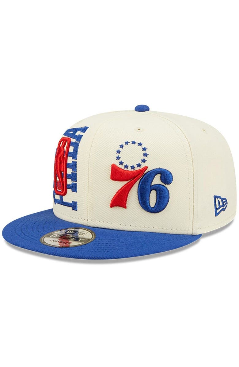 New Era Men's New Era Cream/Royal Philadelphia 76ers 2022 NBA Draft 9FIFTY Snapback Adjustable Hat, Main, color,