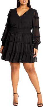 City Chic Daisy June Tiered Long Sleeve Dress