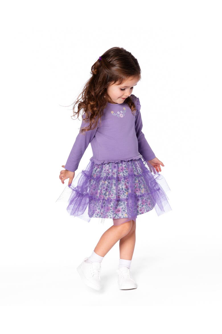 Bi-Material Dress with Muslin and Mesh Skirt, Alternate, color, Purple Gray