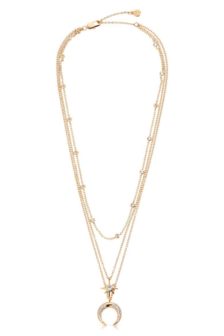 Crystal Horn Triple Chain Necklace, Main, color, GOLD