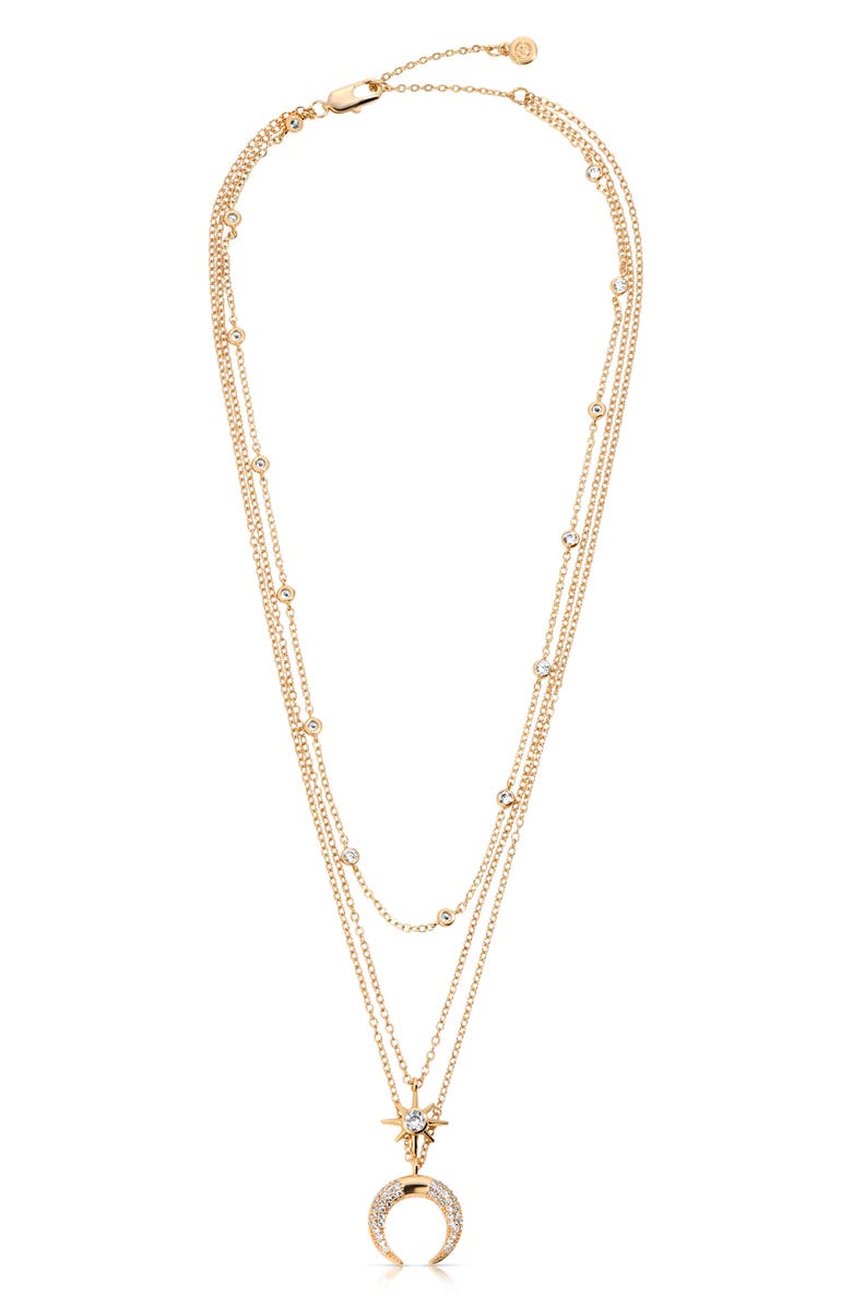 Ettika Crystal Horn Triple Chain Necklace, Main, color, Gold