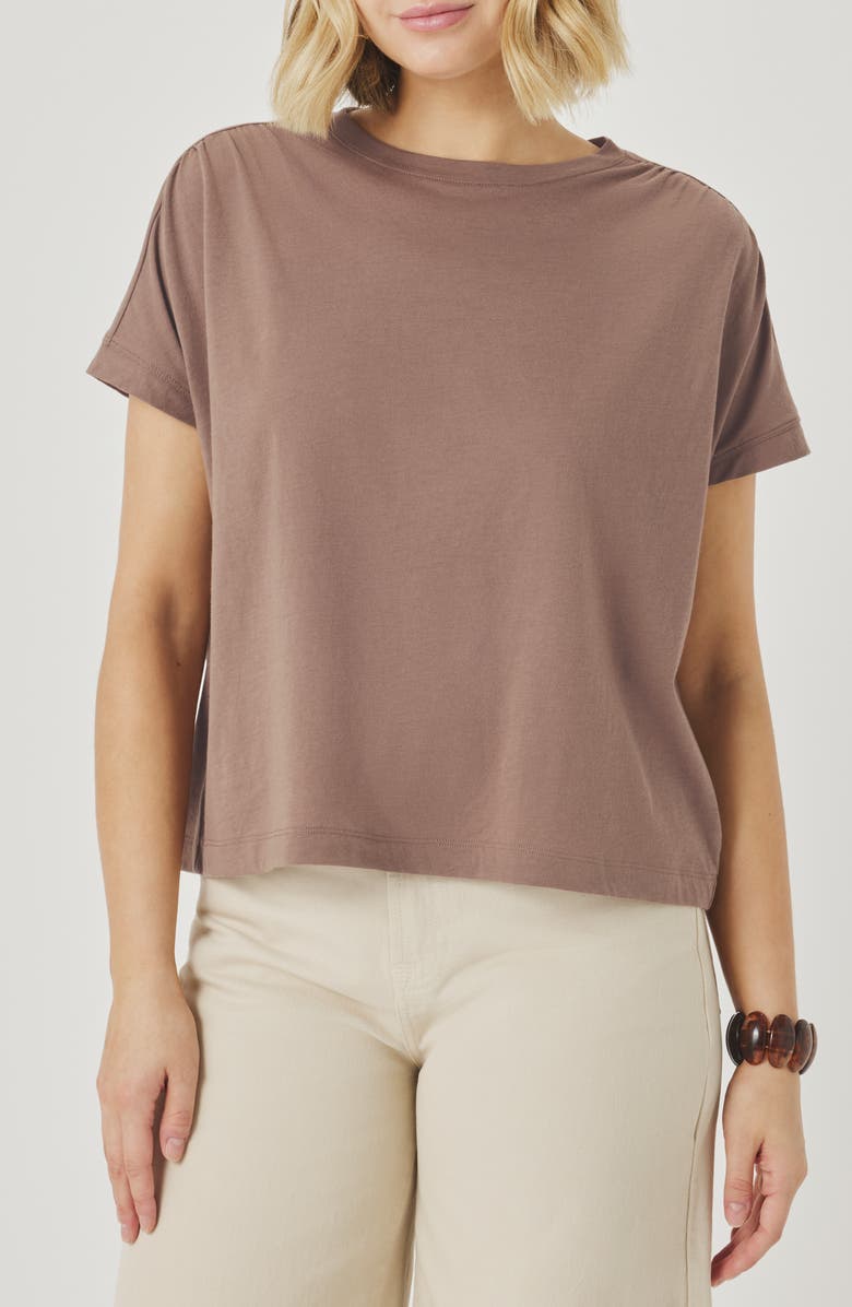 Splendid Rebecca Shirred Sleeve Cotton Blend T-Shirt, Main, color, Wicker Brown