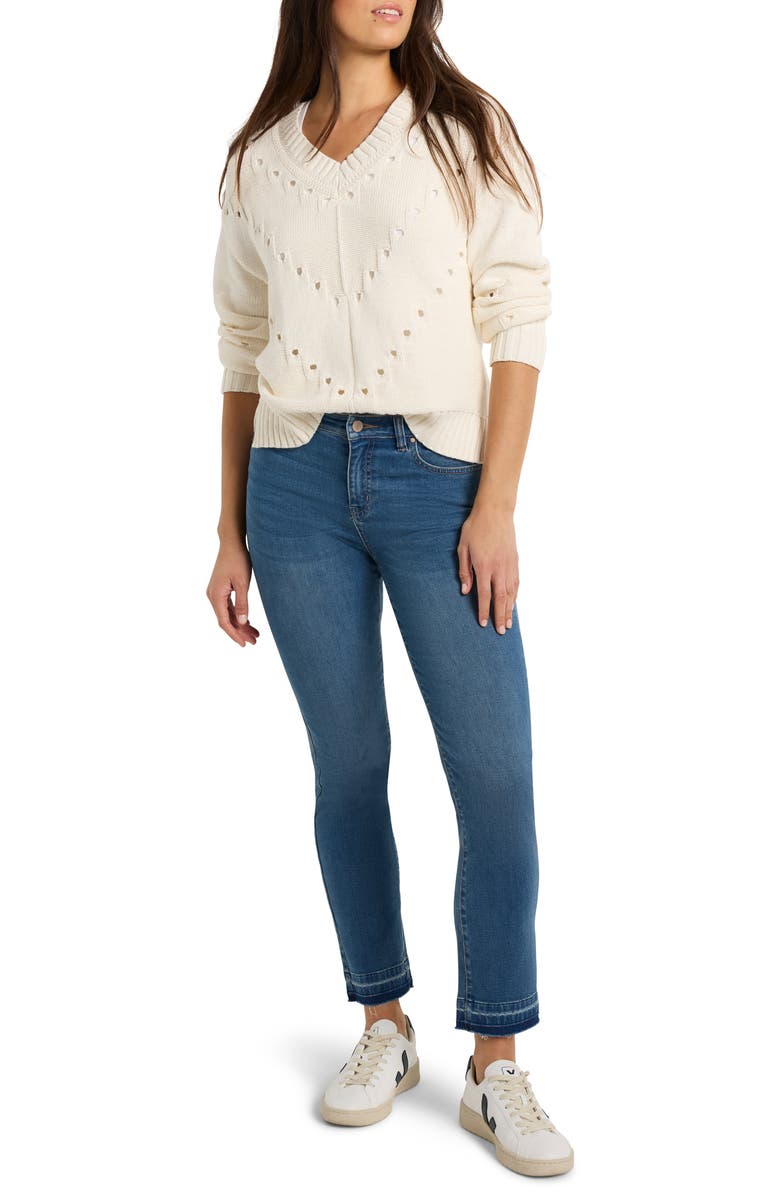NIC+ZOE Open Stitch V-Neck Sweater, Alternate, color, 