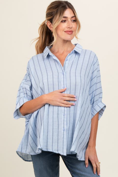 Striped Collared Oversized Top