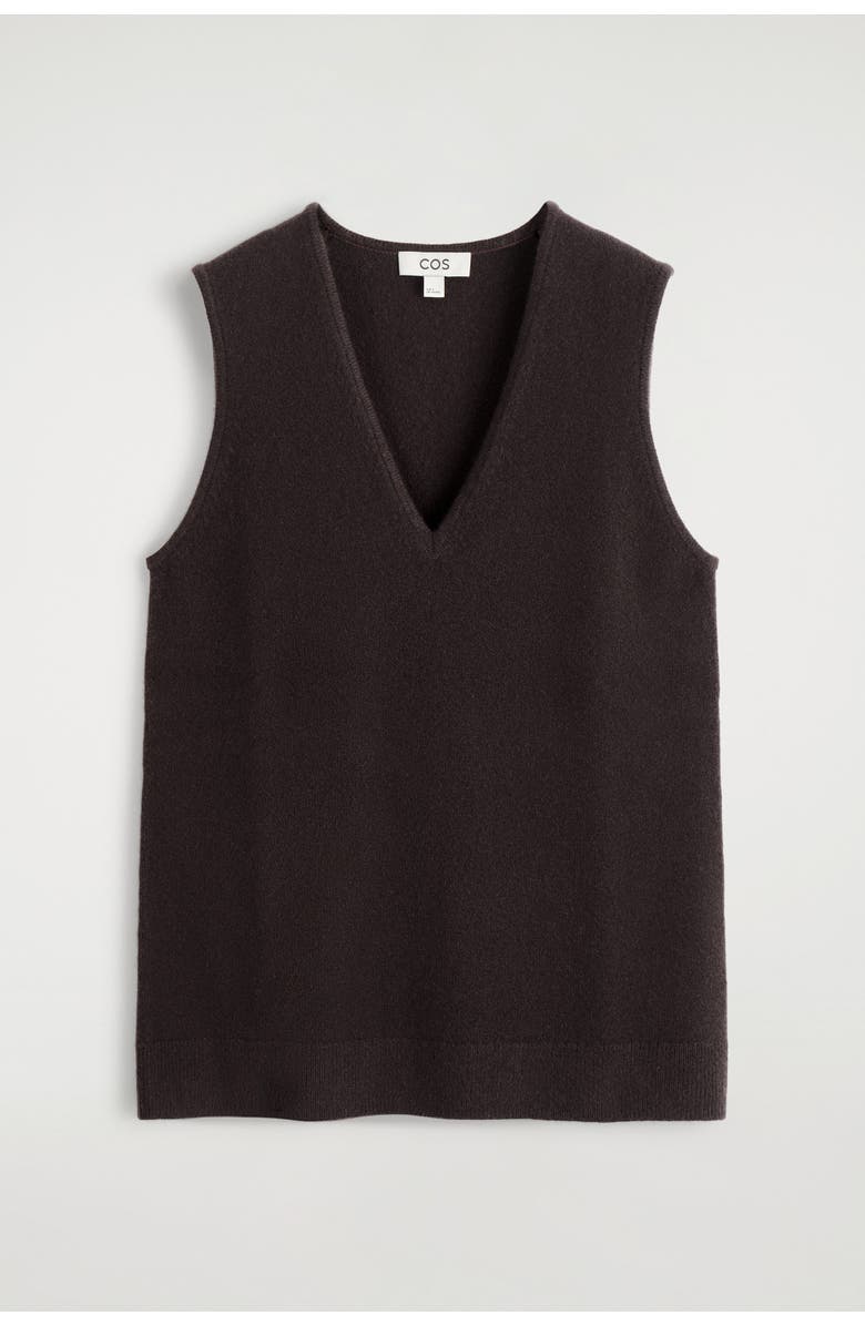 COS Wool V-Neck Tunic Vest, Alternate, color, Brown