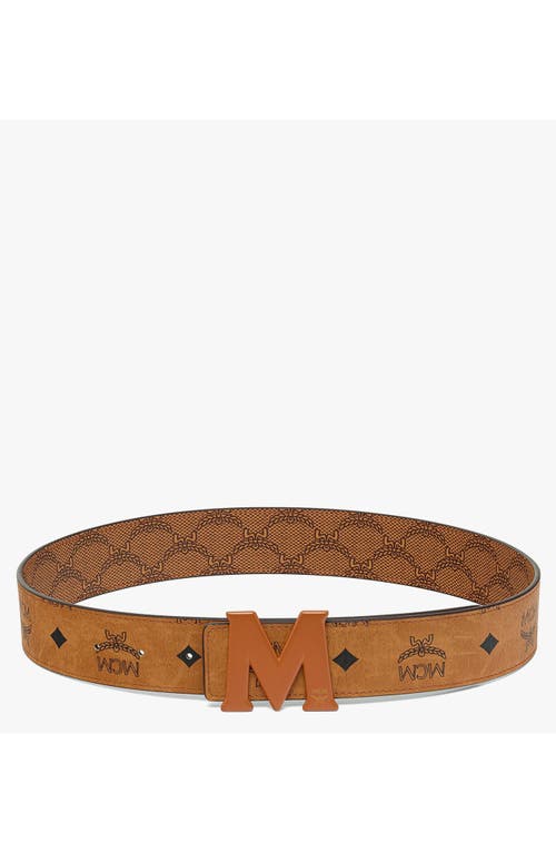 Mcm Claus Reversible Monogram Belt In Cognac