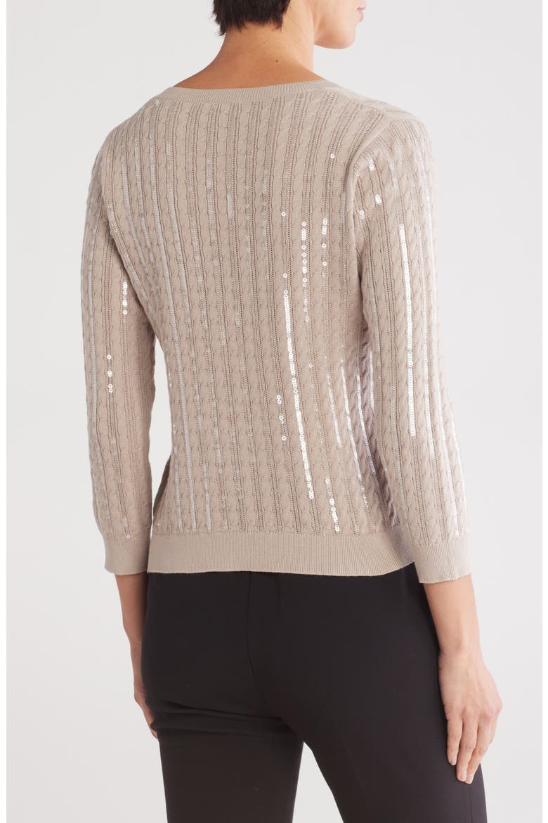Trinity Sequin Cable V-Neck Pullover, Alternate, color, PALE NEUTRAL