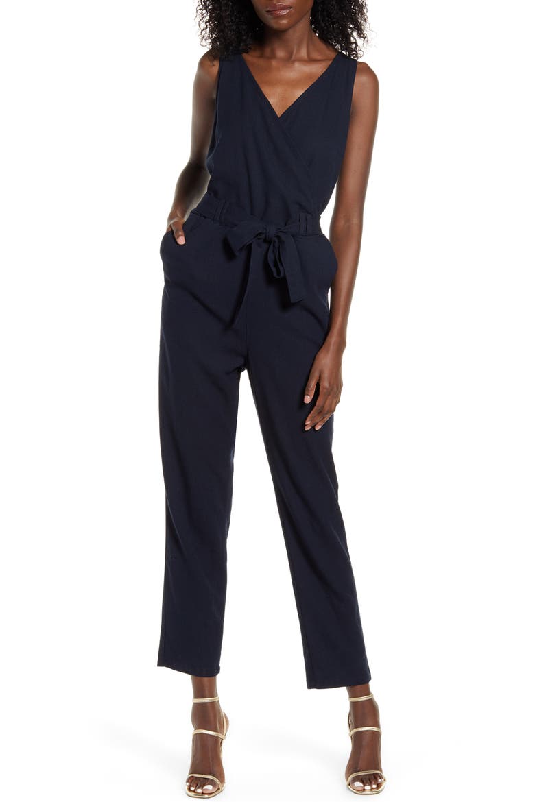 Helen Milo Sleeveless Tie Waist Jumpsuit, Main, color, NIGHT SKY