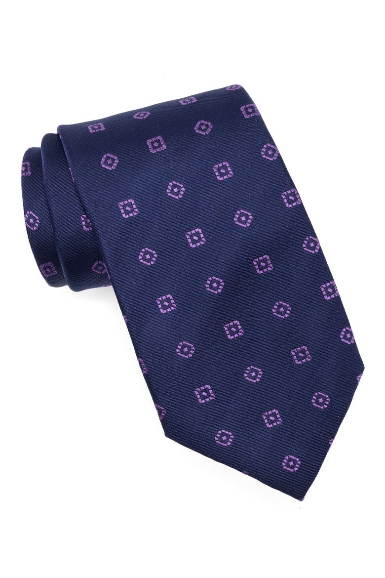 Geometric Silk Tie, Main, color, NAVY