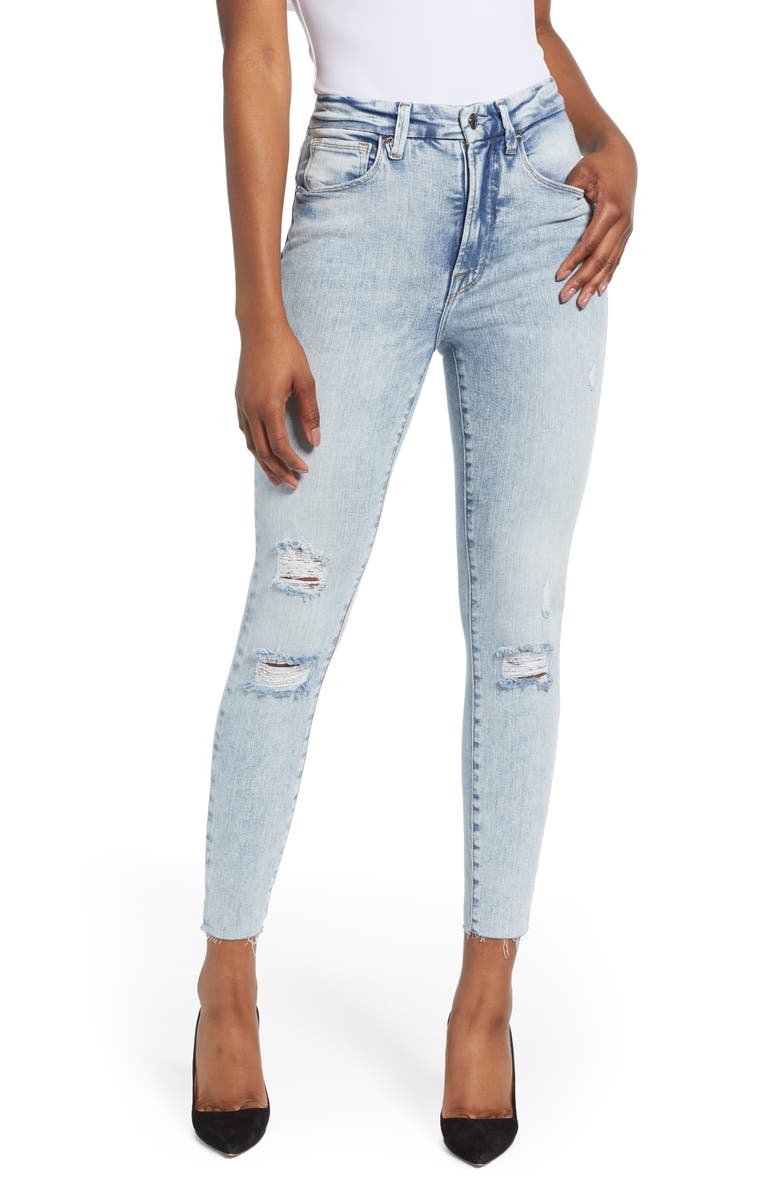 Good American Good Waist Ripped Crop Skinny Jeans, Main, color, 