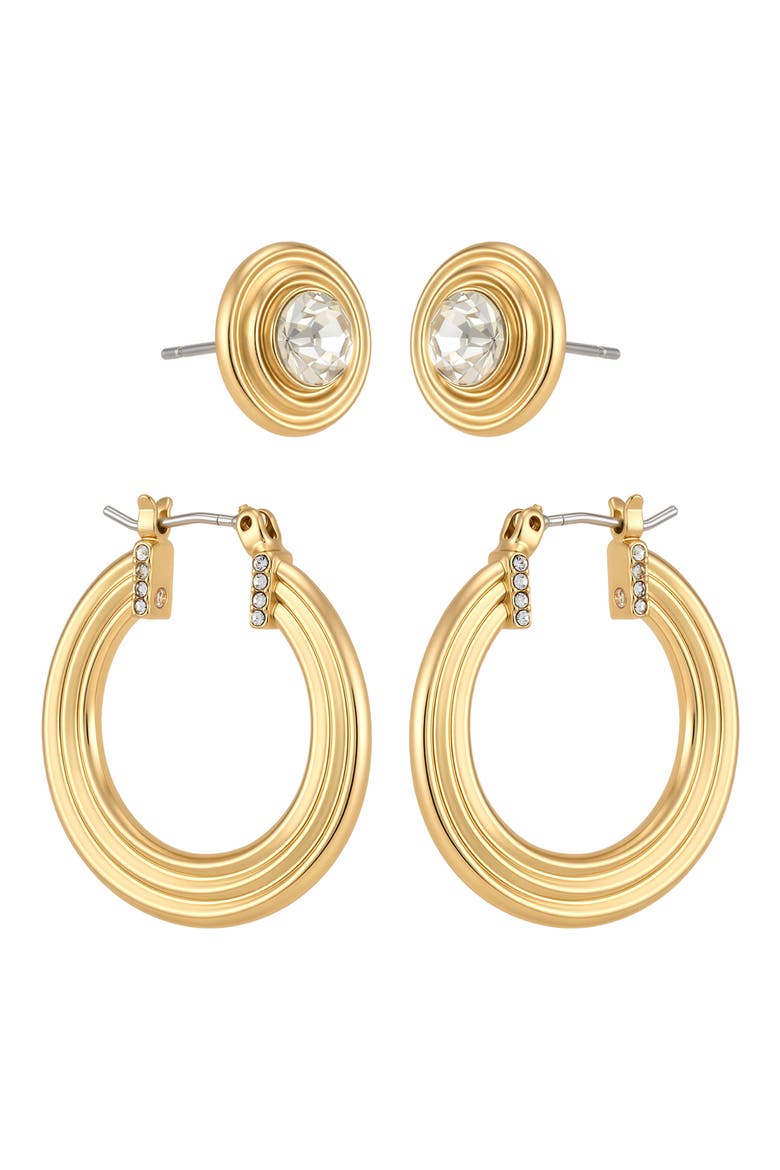 Set of 2 Hoop and Stud Earrings, Main, color, GOLD