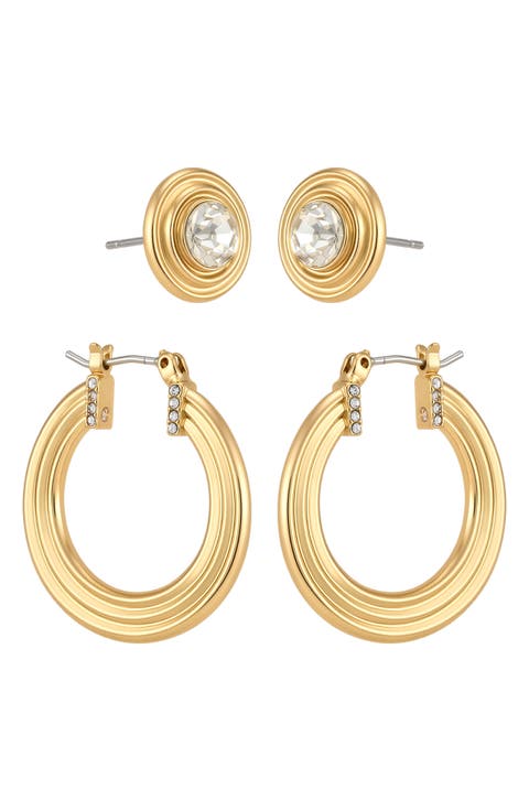 Set of 2 Hoop and Stud Earrings