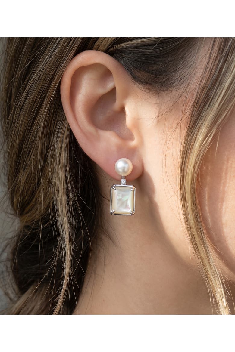 White Freshwater Pearl & Mother of Pearl Aubrey Earrings, Alternate, color, Sterling Silver
