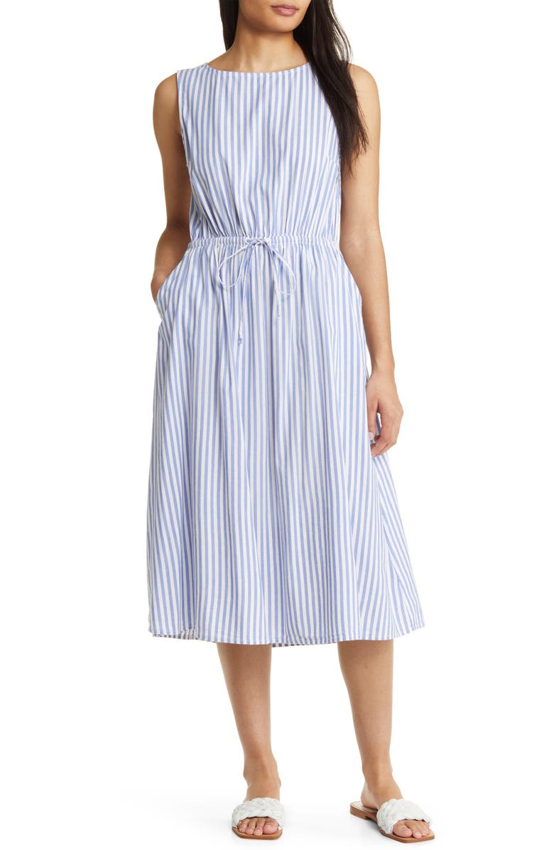 beachlunchlounge Stripe Open Back Sleeveless Cotton Blend Midi Dress, Main, color, 