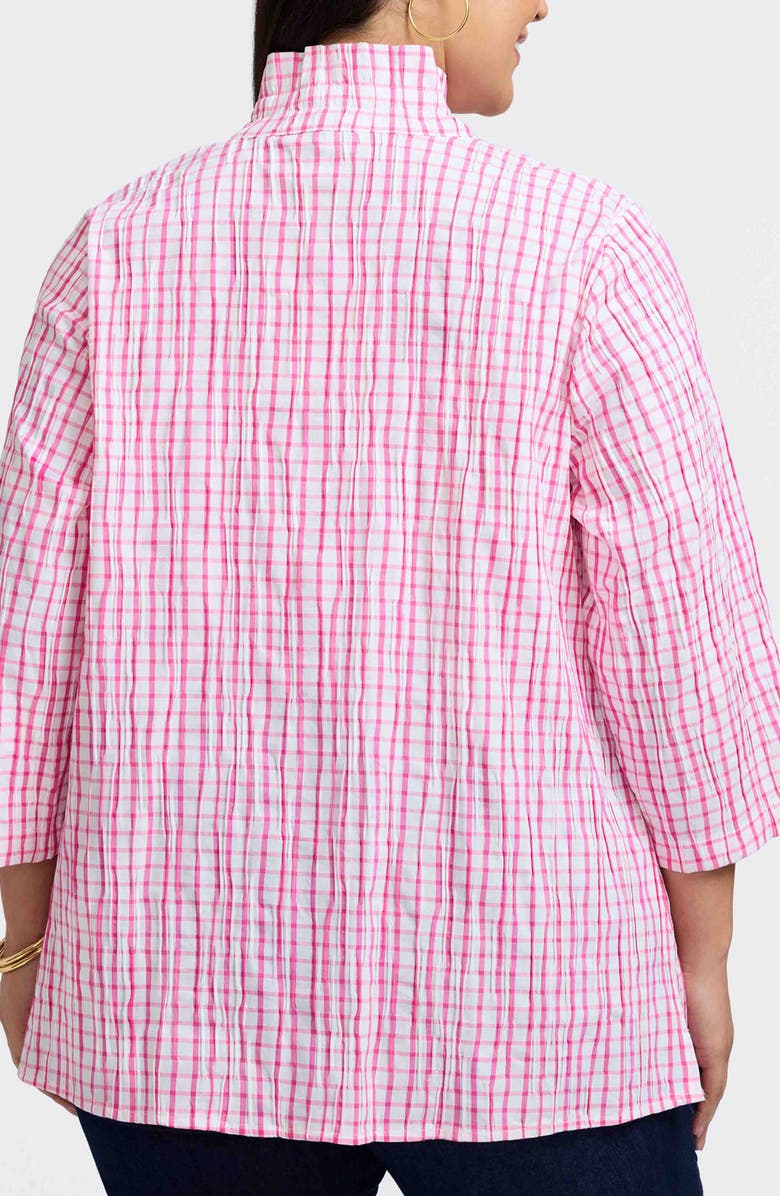 Foxcroft Carolina Crinkled Gingham Cotton Blend Shirt Jacket, Alternate, color, White/ Bombshell