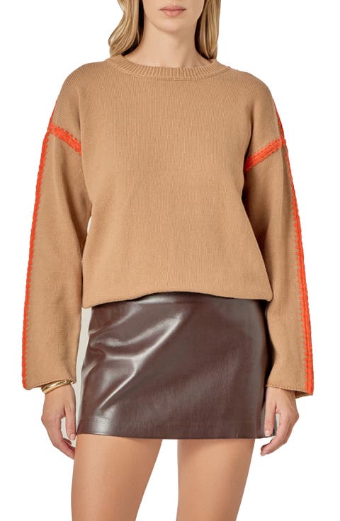 Stitch Detail Relaxed Fit Cotton Sweater