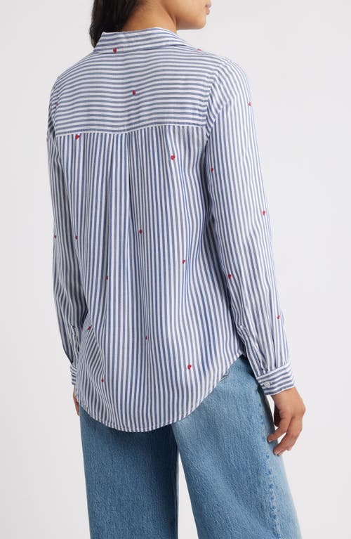 Beachlunchlounge Kaylee Heart Stripe Long Sleeve Button-up Shirt In Blue