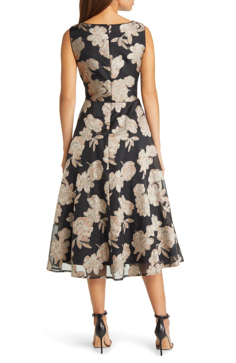 Eliza J Beaded Floral Jacquard Wrap Front Midi Dress, Alternate, color,