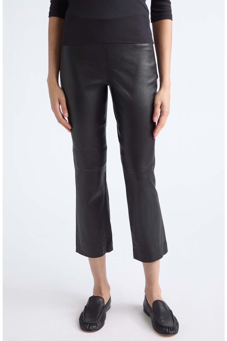 Crop Flare Stretch Leather Pants, Main, color, BLACK