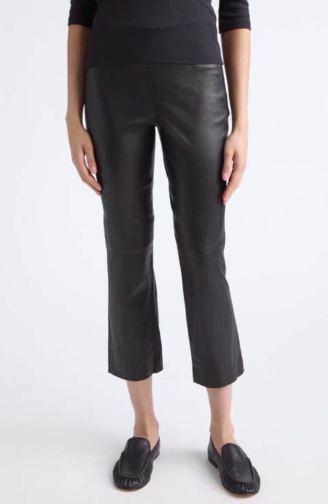 Crop Flare Stretch Leather Pants