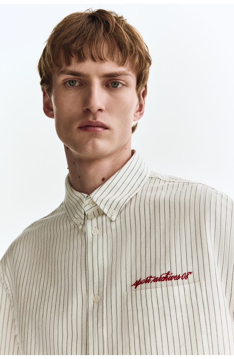 H&M Loose Fit Oxford Shirt, Alternate, color, White/Striped